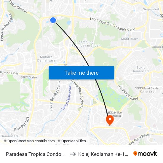 Paradesa Tropica Condominium (Opp) (Pj645) to Kolej Kediaman Ke-13 Universiti Malaya map