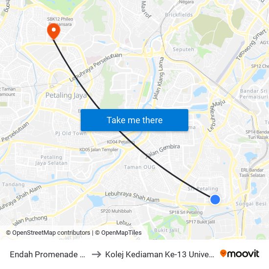 Endah Promenade (Kl1311) to Kolej Kediaman Ke-13 Universiti Malaya map