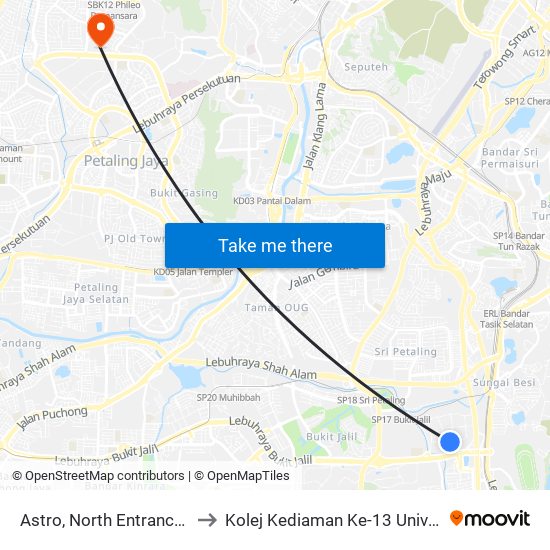 Astro, North Entrance (Kl1540) to Kolej Kediaman Ke-13 Universiti Malaya map