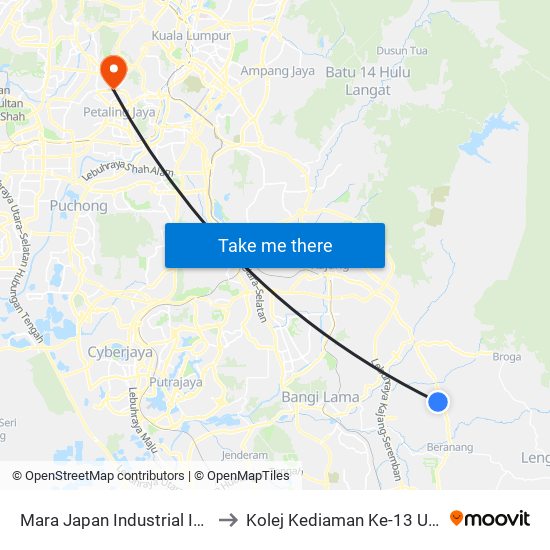 Mara Japan Industrial Institute (Kj610) to Kolej Kediaman Ke-13 Universiti Malaya map