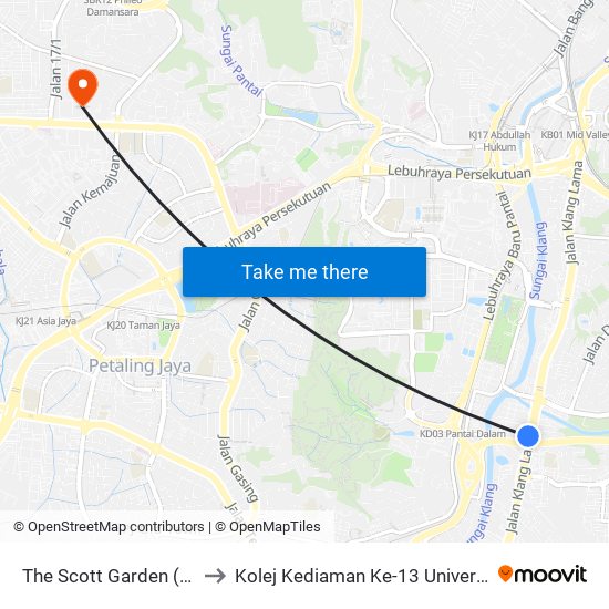 The Scott Garden (Kl1277) to Kolej Kediaman Ke-13 Universiti Malaya map