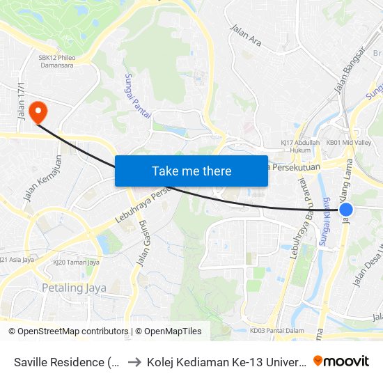 Saville Residence (Kl1179) to Kolej Kediaman Ke-13 Universiti Malaya map