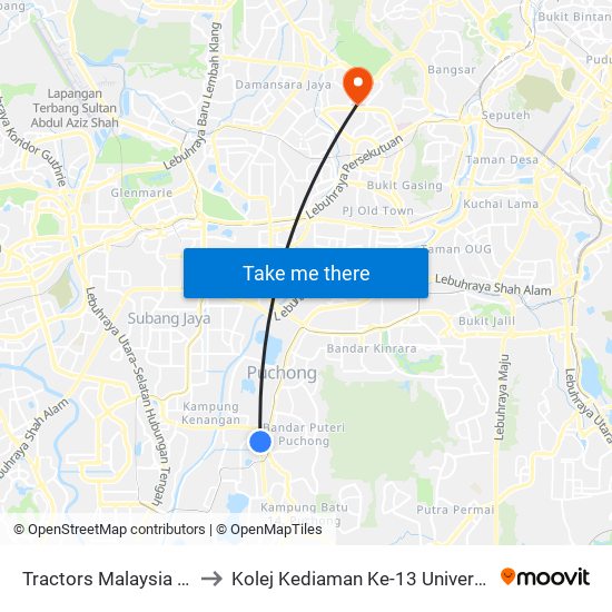 Tractors Malaysia (Sj625) to Kolej Kediaman Ke-13 Universiti Malaya map