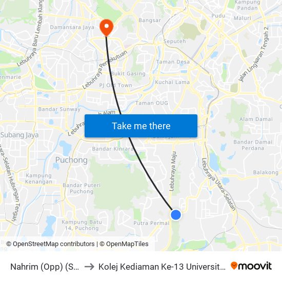 Nahrim (Opp) (Sj189) to Kolej Kediaman Ke-13 Universiti Malaya map