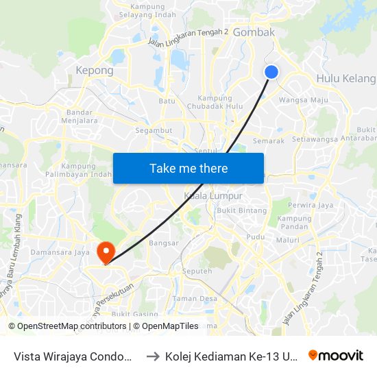 Vista Wirajaya Condominium (Kl973) to Kolej Kediaman Ke-13 Universiti Malaya map