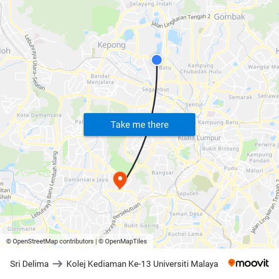 Sri Delima to Kolej Kediaman Ke-13 Universiti Malaya map