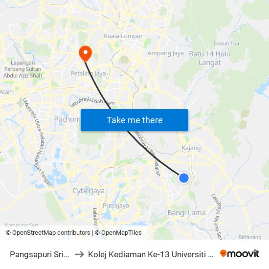 Pangsapuri Sri Ayu to Kolej Kediaman Ke-13 Universiti Malaya map