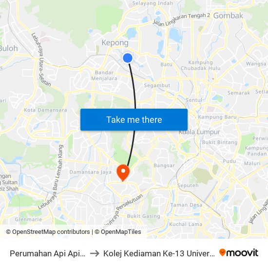Perumahan Api Api (Kl491) to Kolej Kediaman Ke-13 Universiti Malaya map