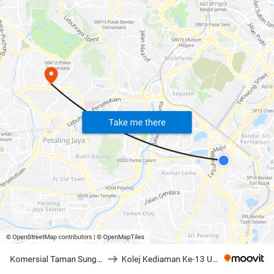 Komersial Taman Sungai Besi (Kl794) to Kolej Kediaman Ke-13 Universiti Malaya map
