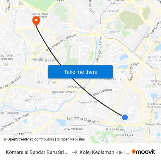 Komersial Bandar Baru Sri Petaling (Opp) (Kl1324) to Kolej Kediaman Ke-13 Universiti Malaya map