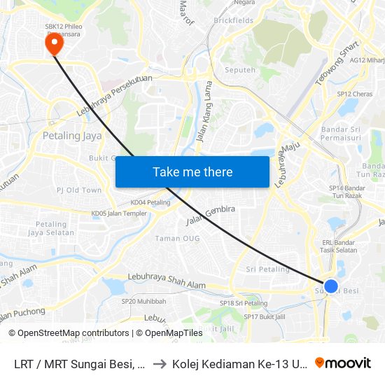 LRT / MRT Sungai Besi, Pintu A (Kl783) to Kolej Kediaman Ke-13 Universiti Malaya map