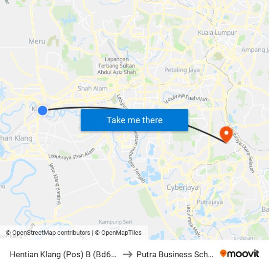 Hentian Klang (Pos) B (Bd664) to Putra Business School map