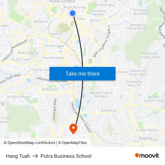 Hang Tuah to Putra Business School map