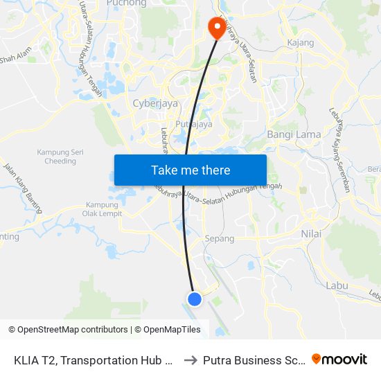 KLIA T2, Transportation Hub Level 1 to Putra Business School map