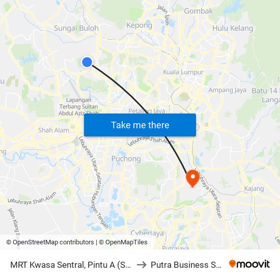 MRT Kwasa Sentral, Pintu A (Sa1020) to Putra Business School map