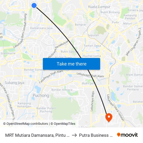 MRT Mutiara Damansara, Pintu B (Pj809) to Putra Business School map