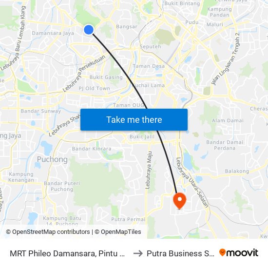 MRT Phileo Damansara, Pintu A (Pj823) to Putra Business School map