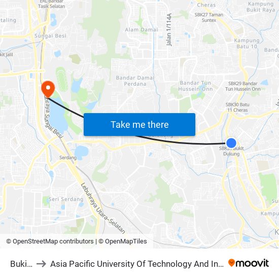 Bukit Dukung to Asia Pacific University Of Technology And Innovation (Apu) - Faculty Of Business & Management (Fbm) map