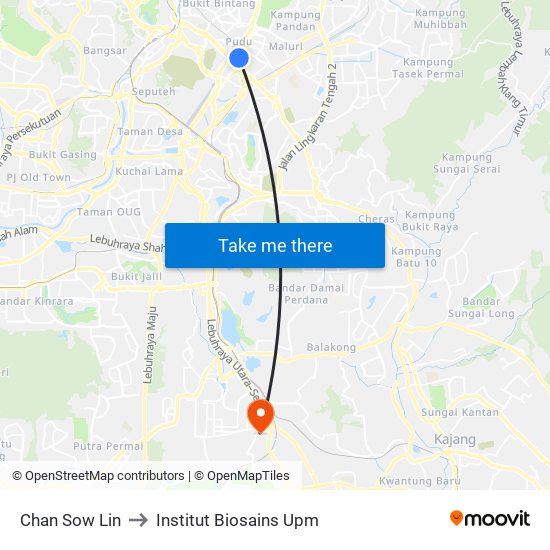 Chan Sow Lin to Institut Biosains Upm map