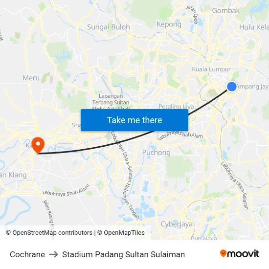 Cochrane to Stadium Padang Sultan Sulaiman map