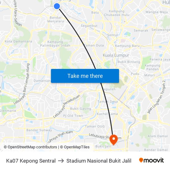 Ka07 Kepong Sentral to Stadium Nasional Bukit Jalil map