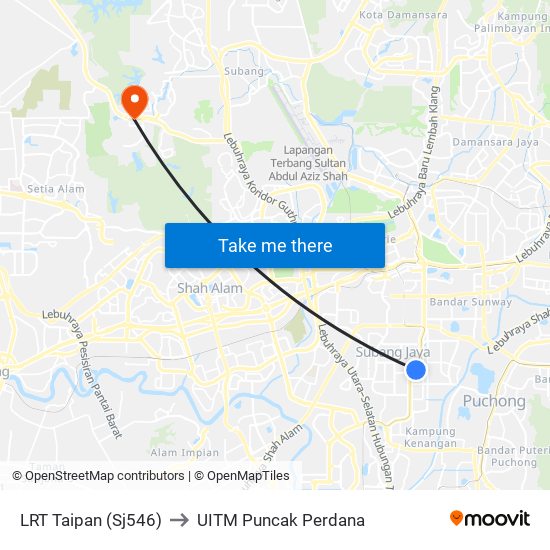 LRT Taipan (Sj546) to UITM Puncak Perdana map