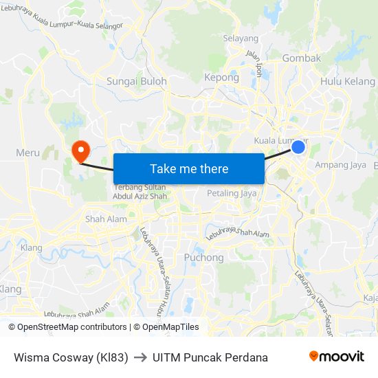 Wisma Cosway (Kl83) to UITM Puncak Perdana map