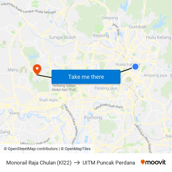 Monorail Raja Chulan (Kl22) to UITM Puncak Perdana map