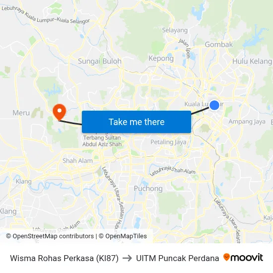 Wisma Rohas Perkasa (Kl87) to UITM Puncak Perdana map