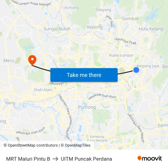 MRT Maluri Pintu B to UITM Puncak Perdana map
