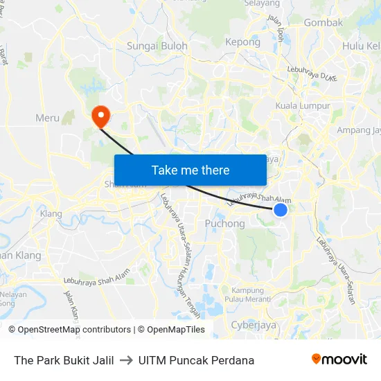 The Park Bukit Jalil to UITM Puncak Perdana map