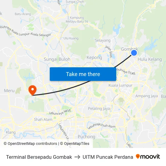 Terminal Bersepadu Gombak to UITM Puncak Perdana map