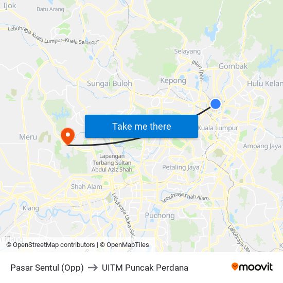 Pasar Sentul (Opp) to UITM Puncak Perdana map