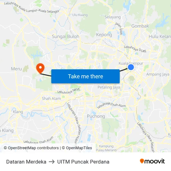 Dataran Merdeka to UITM Puncak Perdana map