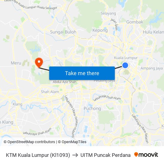 KTM Kuala Lumpur (Kl1093) to UITM Puncak Perdana map