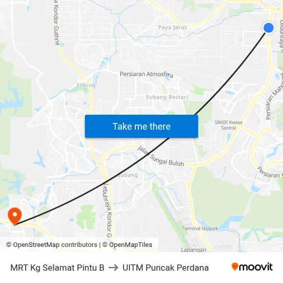 MRT Kg Selamat Pintu B to UITM Puncak Perdana map