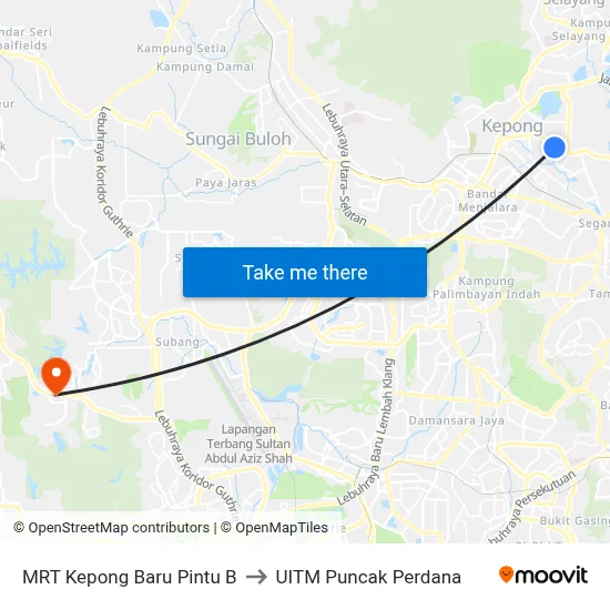 MRT Kepong Baru Pintu B to UITM Puncak Perdana map