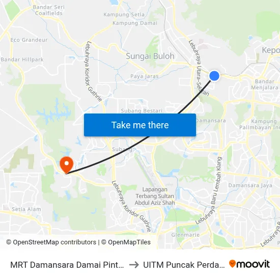 MRT Damansara Damai Pintu B to UITM Puncak Perdana map