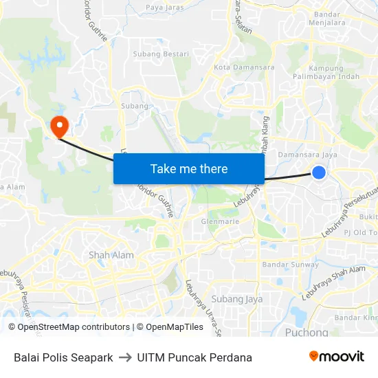 Balai Polis Seapark to UITM Puncak Perdana map