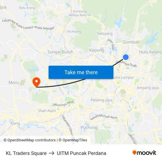 KL Traders Square to UITM Puncak Perdana map