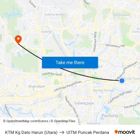 KTM Kg Dato Harun (Utara) to UITM Puncak Perdana map