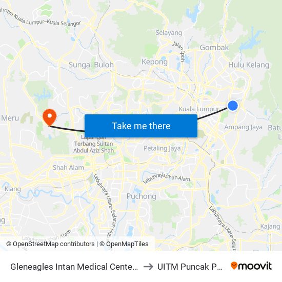 Gleneagles Intan Medical Center (Kl2294) to UITM Puncak Perdana map