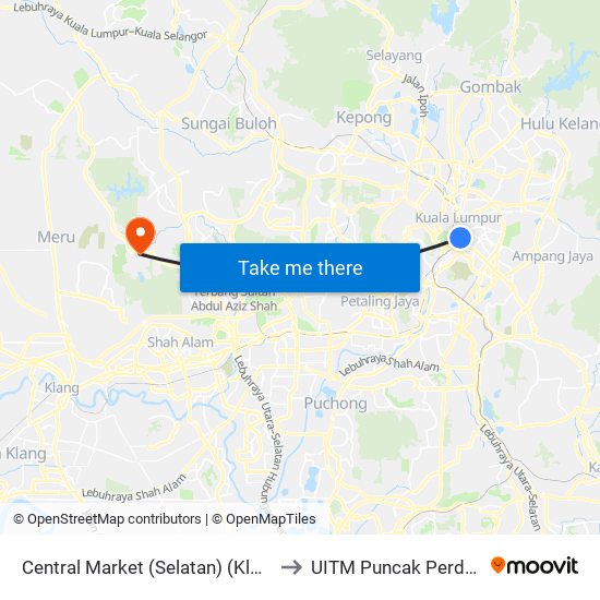 Central Market (Selatan) (Kl109) to UITM Puncak Perdana map