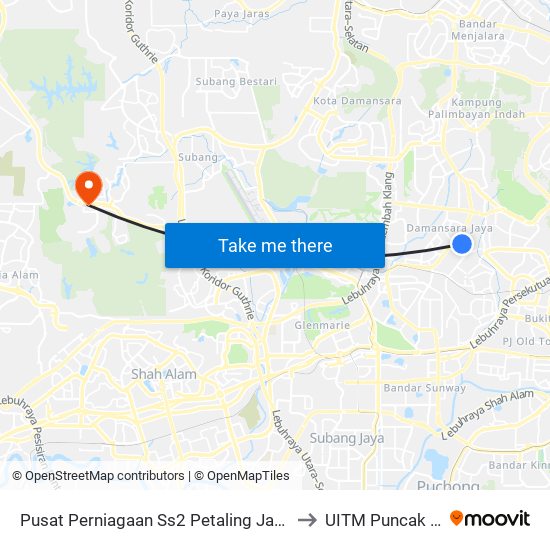 Pusat Perniagaan Ss2 Petaling Jaya (Utara) (Pj771) to UITM Puncak Perdana map