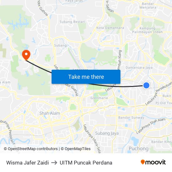 Wisma Jafer Zaidi to UITM Puncak Perdana map