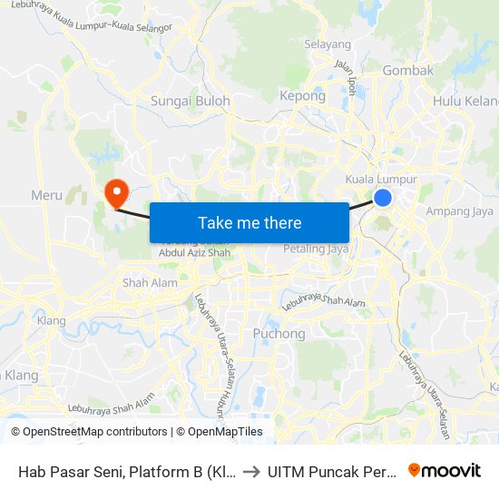Hab Pasar Seni, Platform B (Kl2213) to UITM Puncak Perdana map