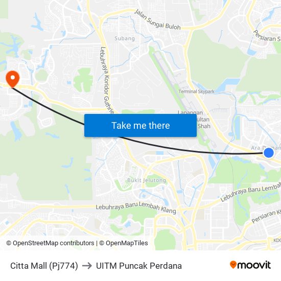 Citta Mall (Pj774) to UITM Puncak Perdana map