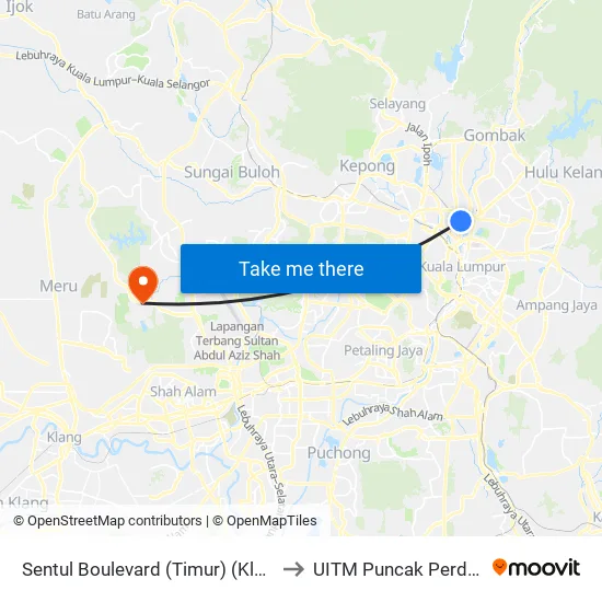 Sentul Boulevard (Timur) (Kl646) to UITM Puncak Perdana map