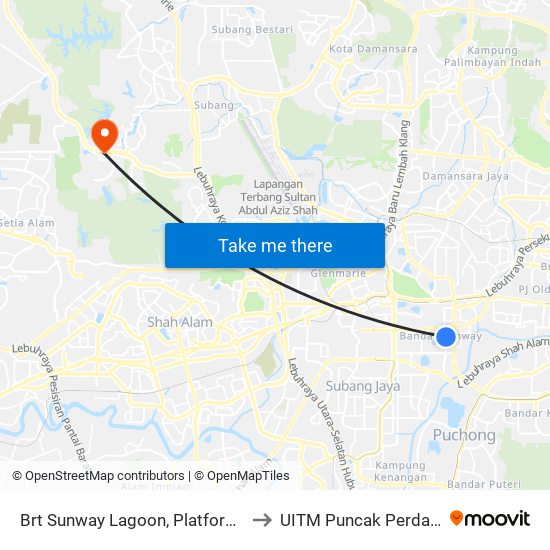 Brt Sunway Lagoon, Platform 2 to UITM Puncak Perdana map
