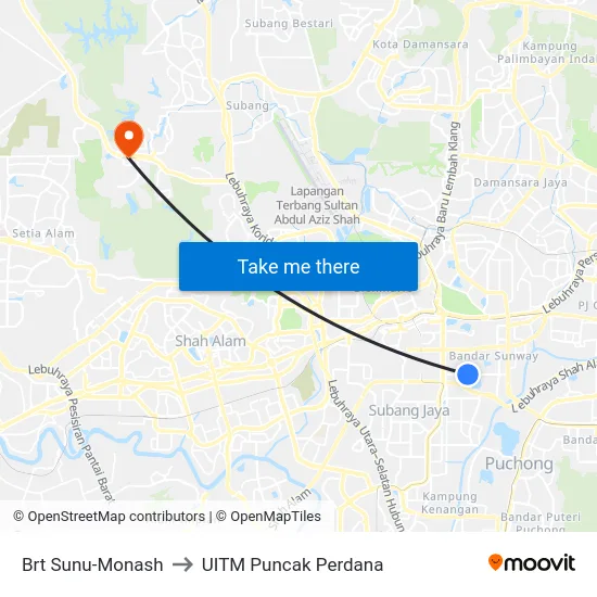 Brt Sunu-Monash to UITM Puncak Perdana map